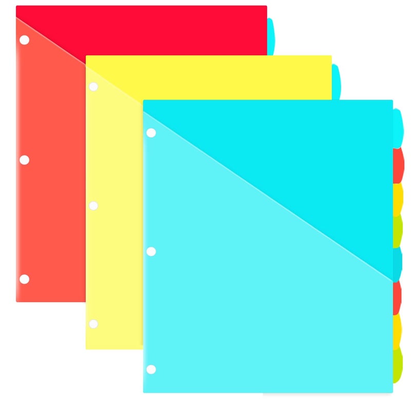 INFUN 8-Tab Plastic Binder Dividers with Front Pockets - 3 Sets, Multicolor Pocket dividers for 3-Ring Binders, dividers with tabs 24 pcs - Image 1